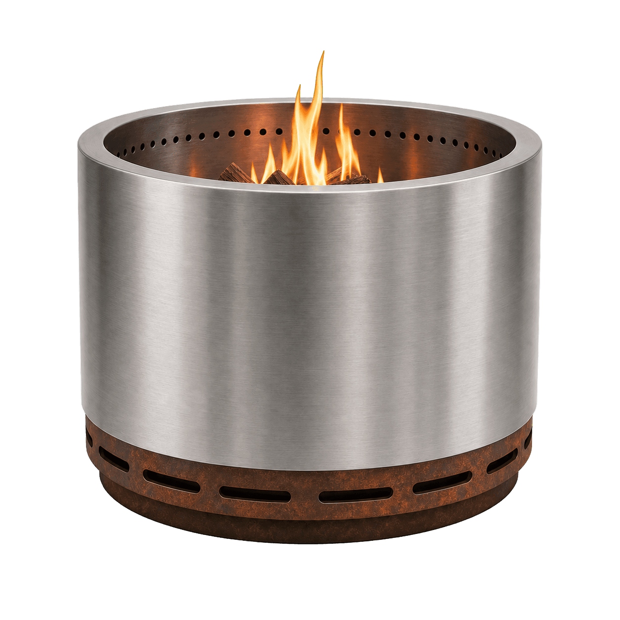 Smokeless stainless steel fire pit product line with visible flame