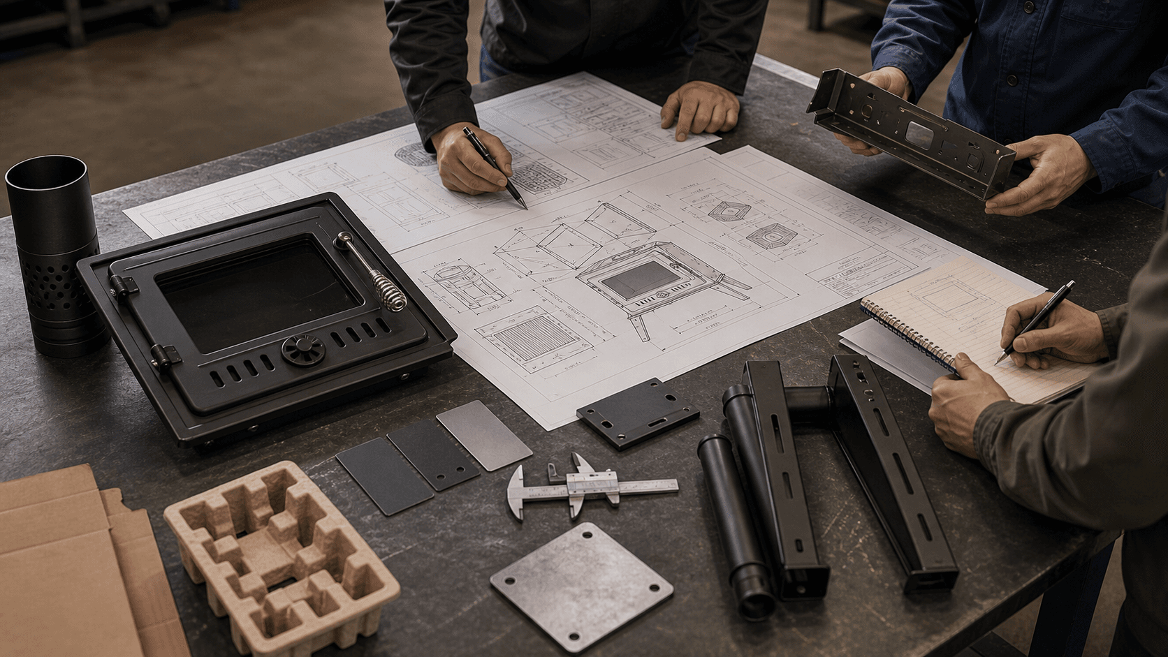 Outdoor stove sample review and production planning workbench