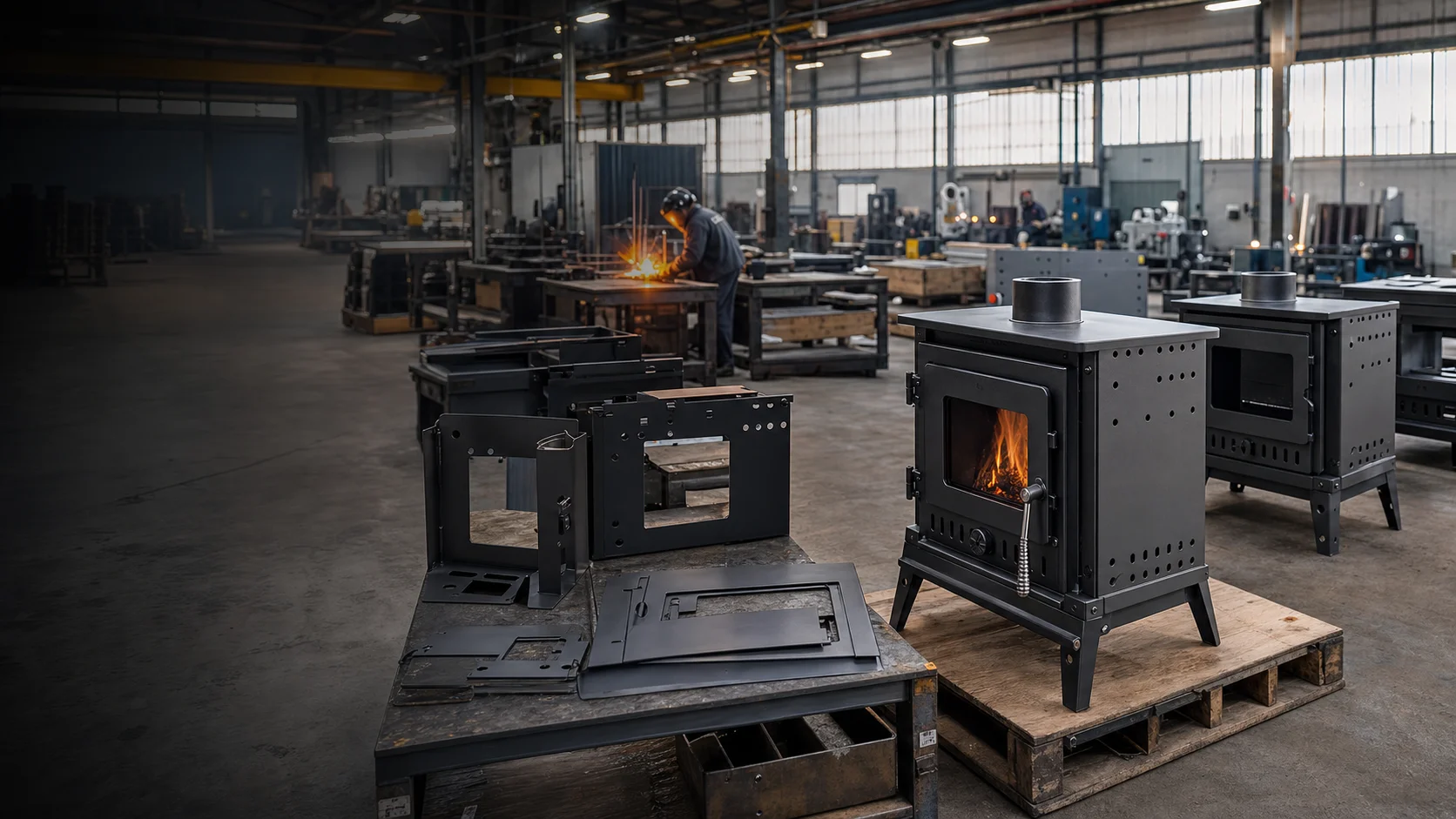 Outdoor stove metal fabrication and assembly workshop