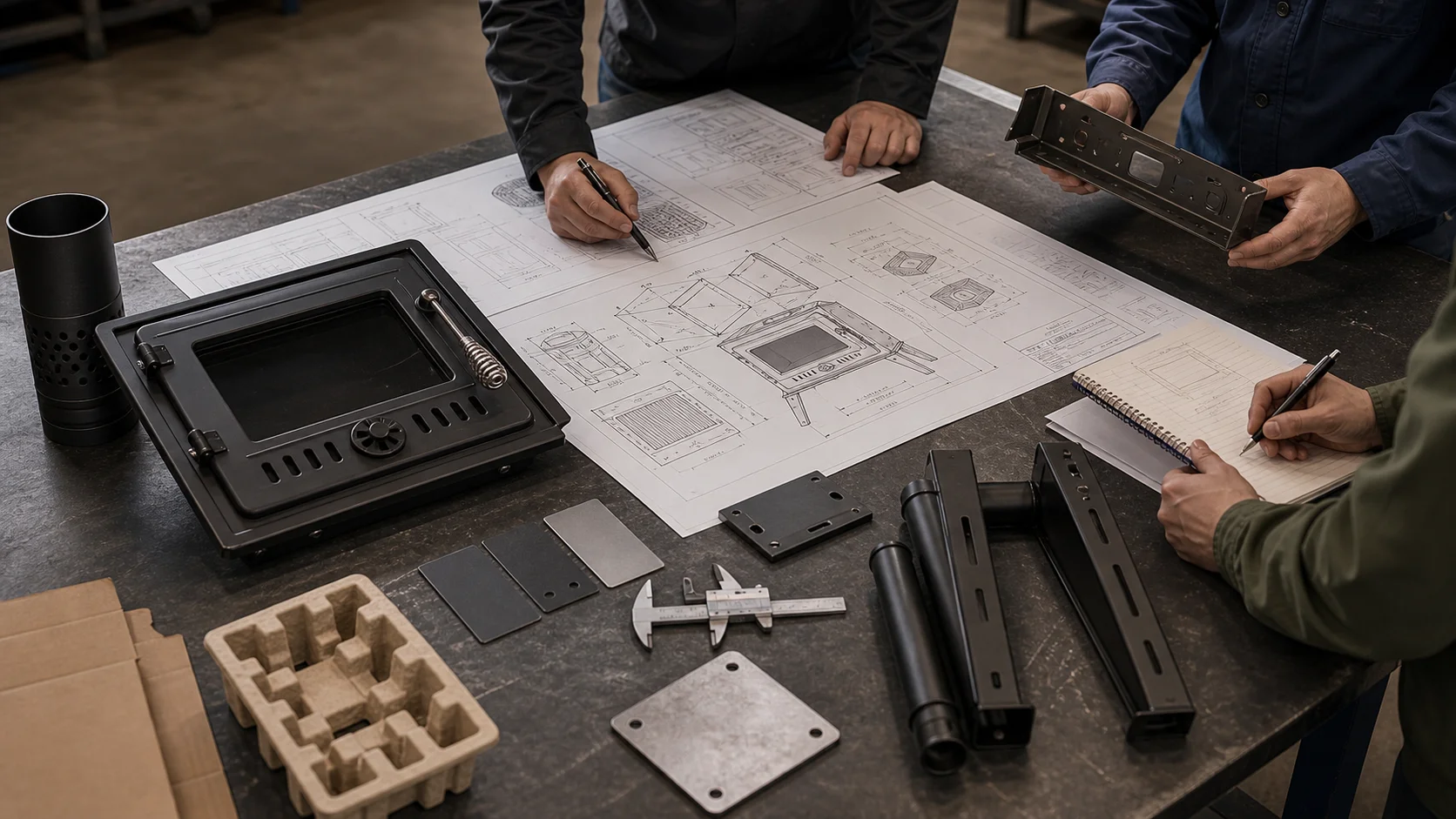 Outdoor stove sample review and production planning workbench