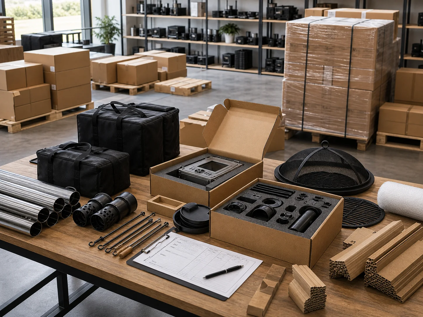 Outdoor stove products and accessories prepared for export packaging