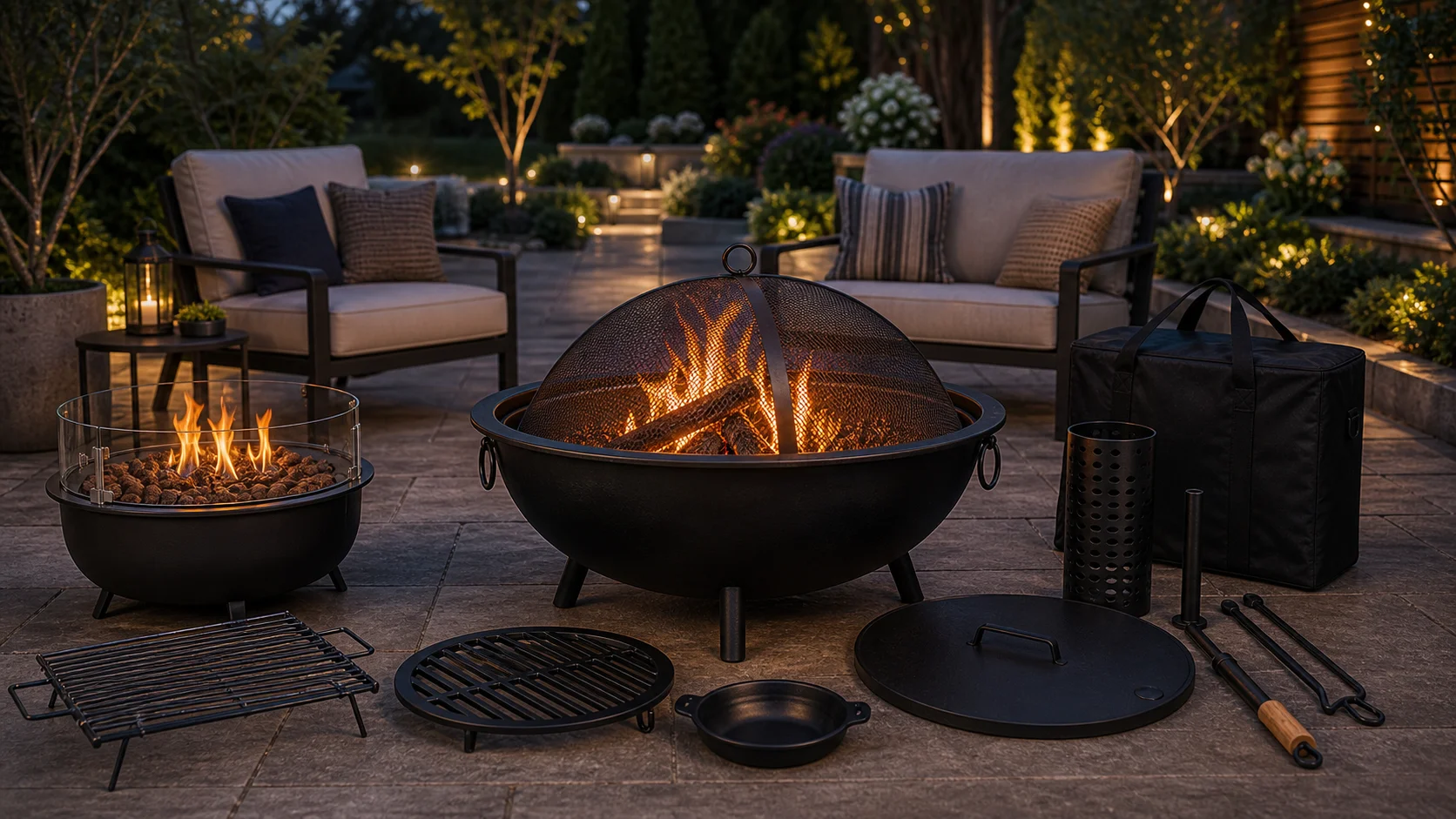 Gama de terraza con brasero y parrillas